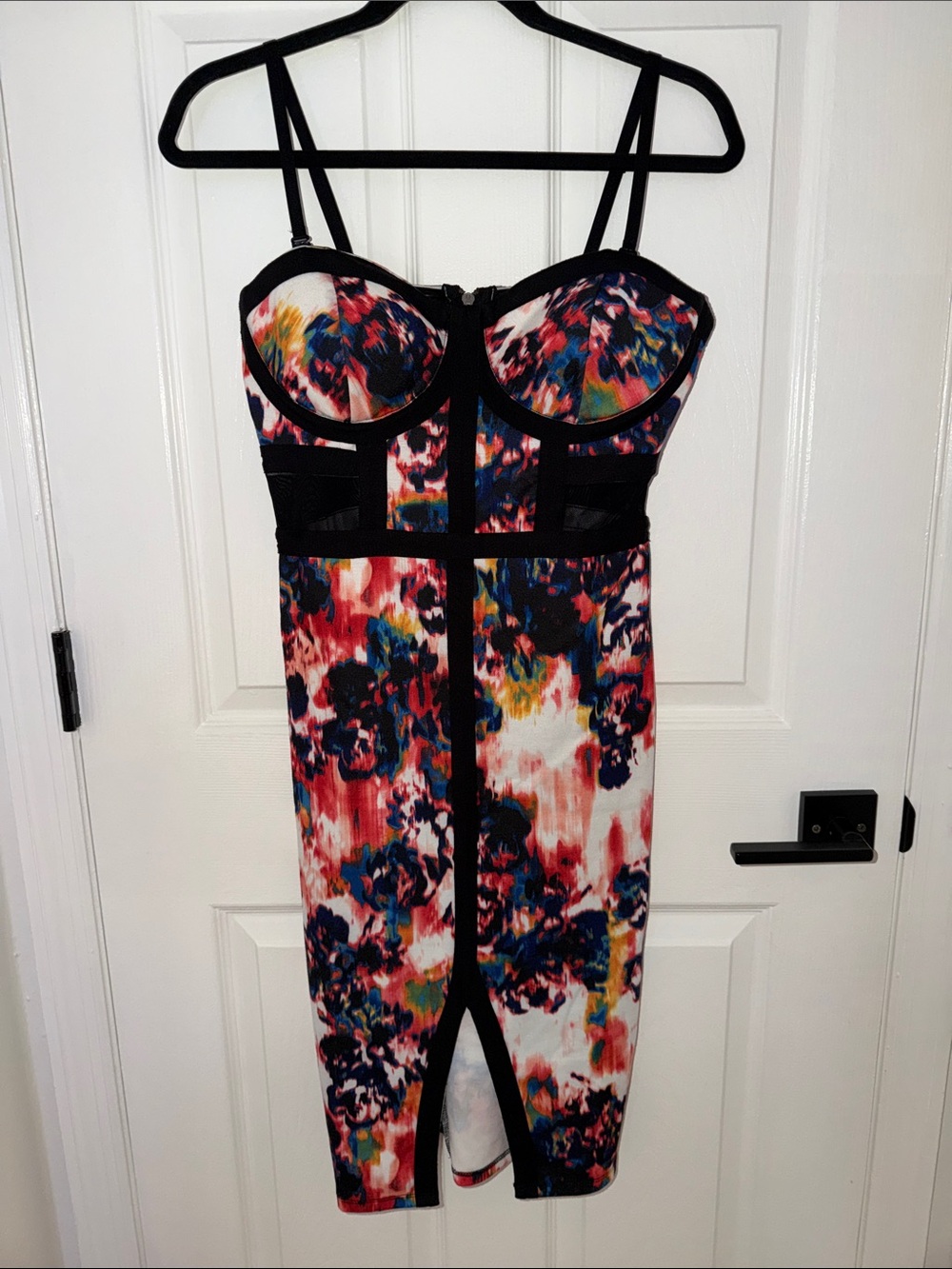 Material Girl Multicolor Floral-Print Midi Dress with Black Trim